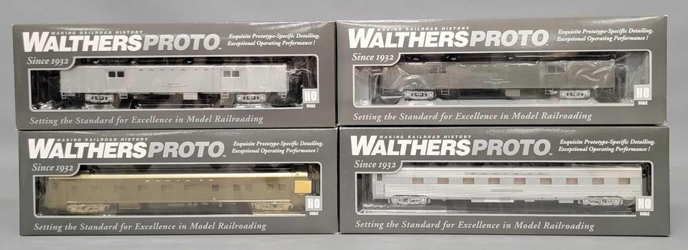 Four Walthers Proto HO Santa Fe passenger cars in original boxes