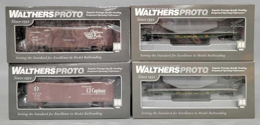 Four Walthers Proto HO 50 foot AAR offset box cars in original boxes