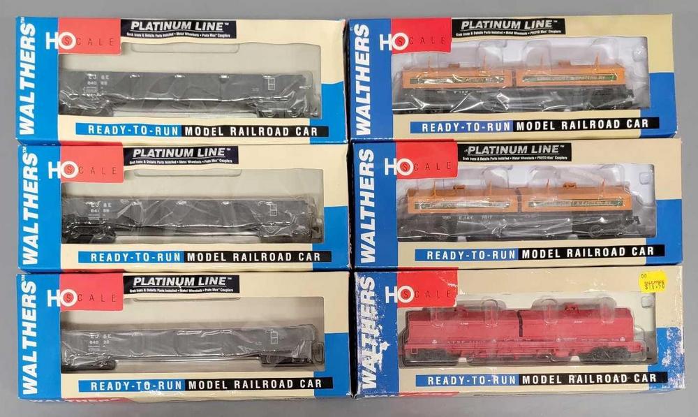 Six Walthers HO scale freight cars in original boxes