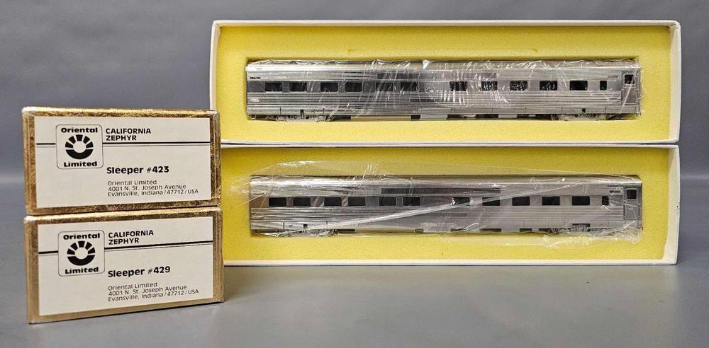 Two Oriental Limited HO brass California Zephyr sleeper coaches in original boxes