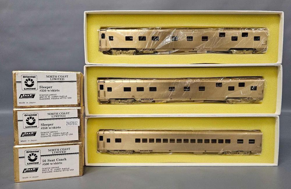 Three Oriental Limited HO brass North Coast Limited coaches in original boxes