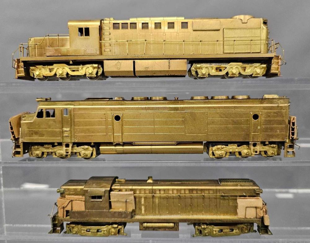 Three HO brass diesel locomotives in original boxes