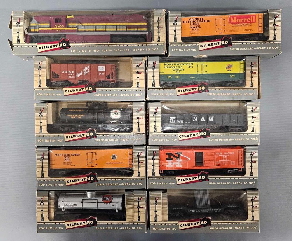 Ten Gilbert American Flyer HO diesel freight train set in original boxes