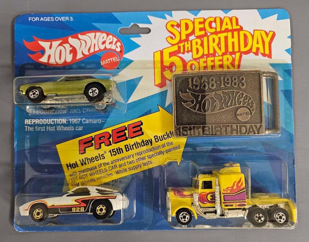 Hot Wheels 15th year birthday offer on blister card with belt buckle
