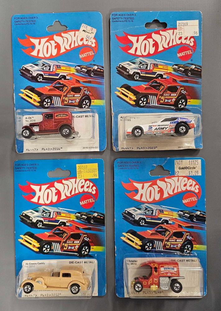 Four Blackwall Hot Wheels on blister cards