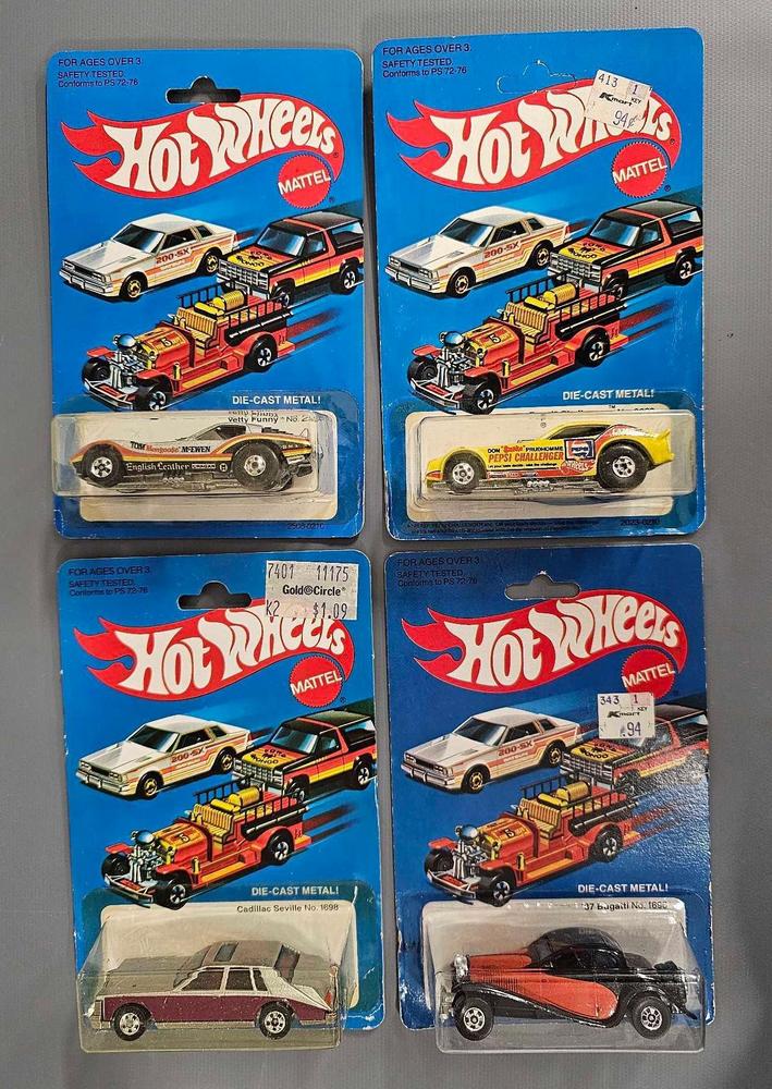 Four Blackwall Hot Wheels on blister cards