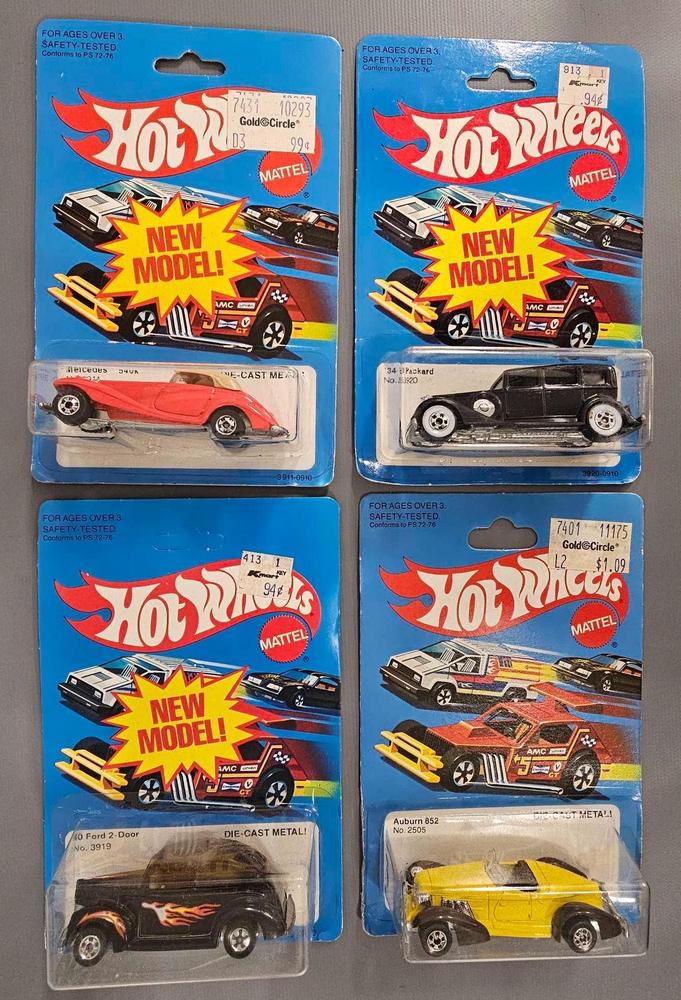 Four Blackwall Hot Wheels on blister cards