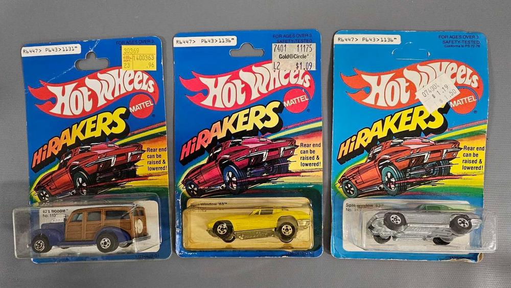 Three Blackwall Hot Wheels Hi-Rakers on blister cards