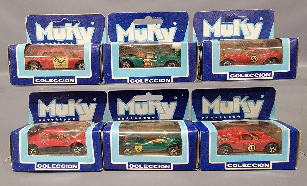 Six Muky die cast cars in original boxes