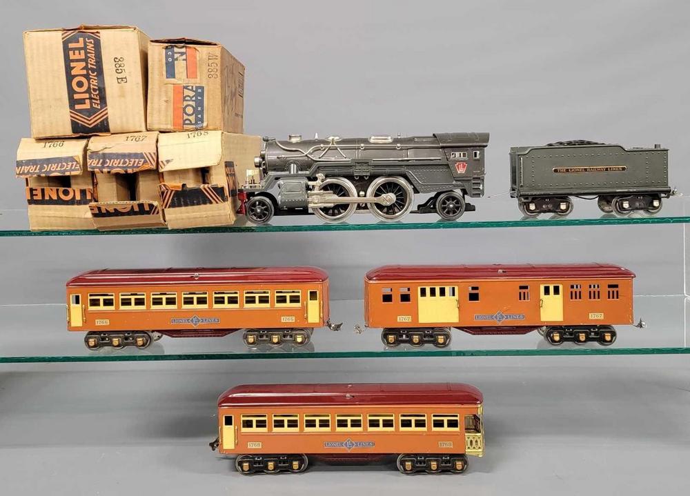 Lionel 367E 385E steam passenger set with Terra Cotta 1766 1767 1768 in original boxes