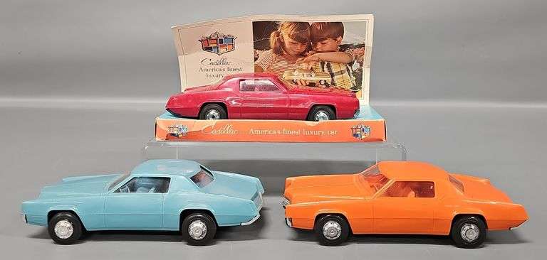 Three Processed Plastic Co Cadillac Eldorados with Original Display Box image