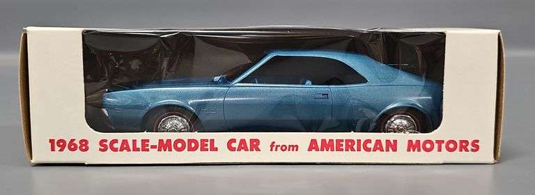 Mint 1968 AMC Javelin SST Caravelle blue met 1/25 scale promo car in original box image