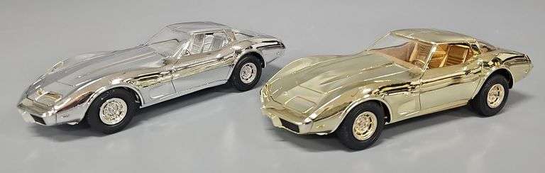 Two 1978 Chevrolet Corvette Promo cars Chrome and Gold in original boxes image