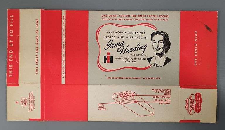 Mint Unused International Harvester Irma Harding Frozen Food Carton image