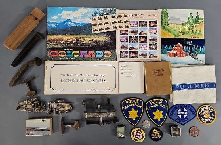 Vintage Railroad Memorabilia Collection with Badges, Manuals, Advertising