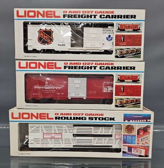 Three Lionel MPC era O freight cars in original boxes
