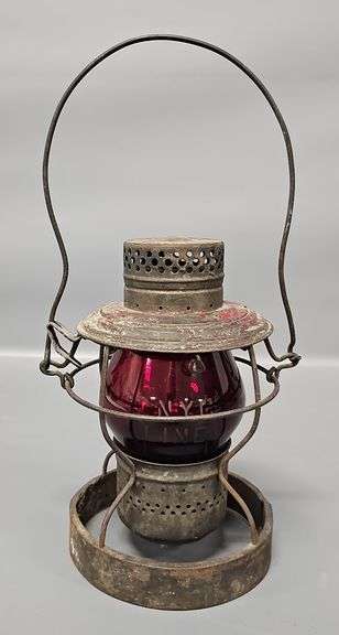 Handlan NYC Line Railroad Lantern with Red Etched Globe