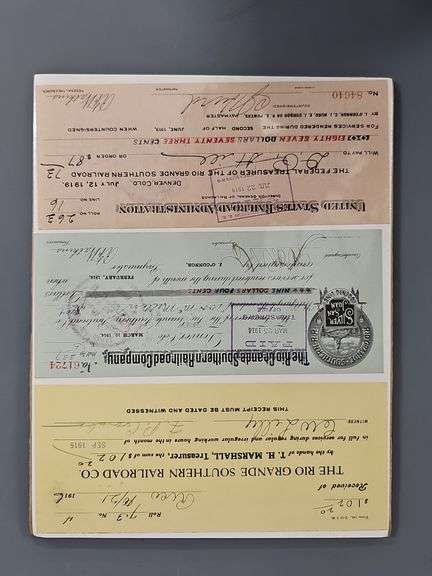 Three Rio Grande Southern Railroad Company Checks - 1914-1919