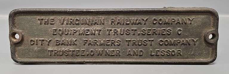 The Virginian Railway Company Equipment Trust, Series C Metal Plate