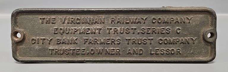 The Virginian Railway Company Equipment Trust, Series C Metal Plate