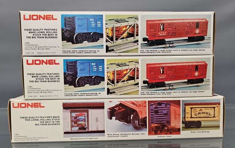 Three Lionel MPC era O freight cars in original boxes