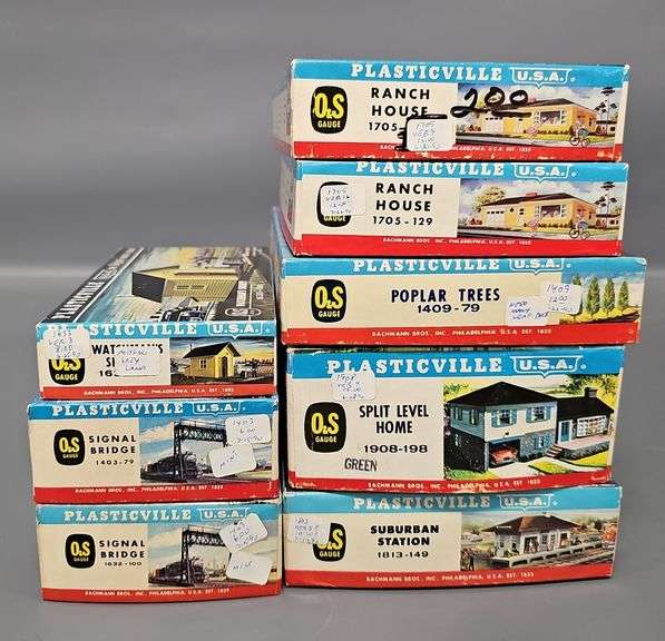 Eight Bachmann Plasticville USA Building Kits in original boxes