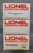 Three Lionel MPC era O freight cars in original boxes
