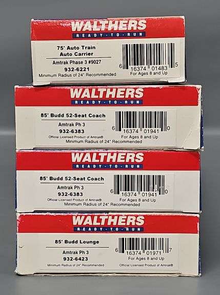 Four Walthers HO Scale Amtrak Passenger Cars in original boxes