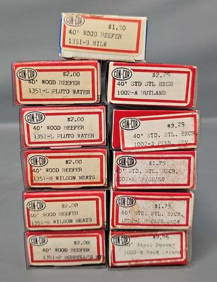 Eleven Con-Cor N Scale Box Cars and Reefers in original boxes
