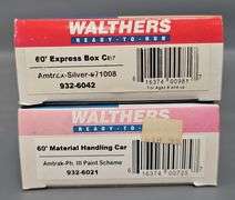Group of  Walthers HO Scale Amtrak Baggage, Box Car & Material Handling Cars