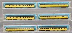 Six Atlas Chicago & Northwestern N Scale Illuminated Passenger Cars in Clear Cases