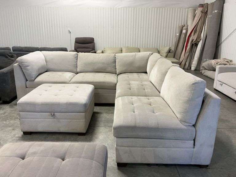 Contemporary Beige Sectional Sofa w/ Ottoman