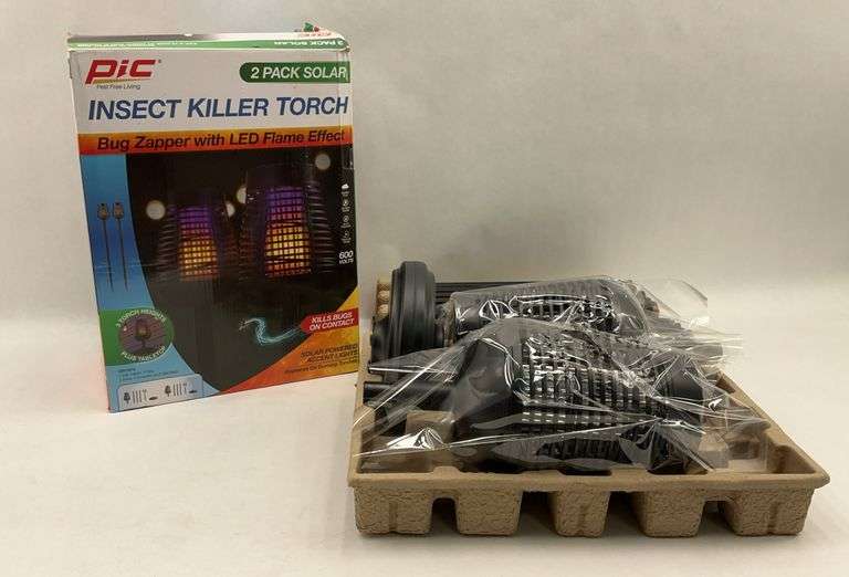 PIC Solar Insect Killer Torch - 2 Pack Bug Zapper with LED Flame Effect