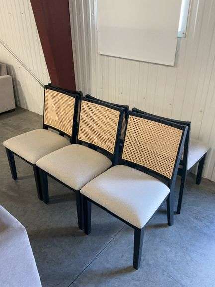 Set of 6 Black Cane Back Dining Chairs