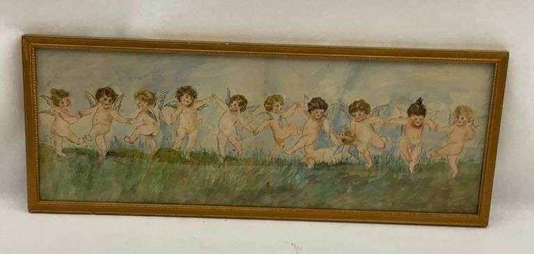 Framed Cherub Print - 32x12 image