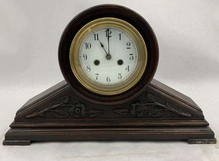 Waterbury Clock Co. Wood Mantle Clock with Key & Pendulum image