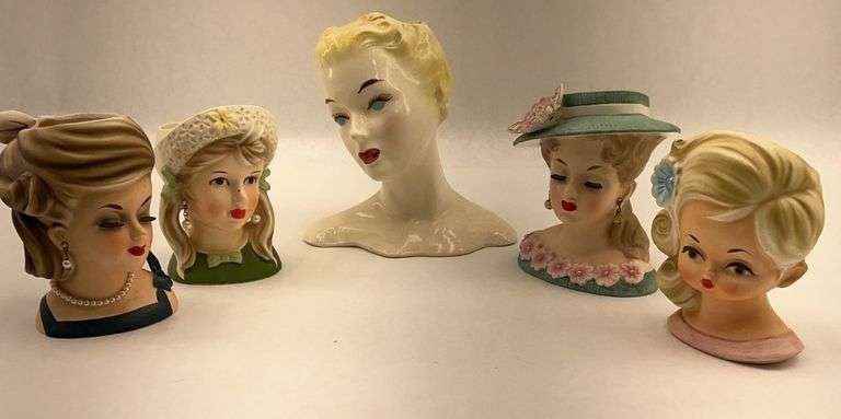 Collection of Five Lady Head Vases image
