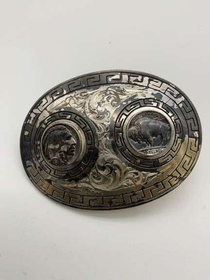 Montana Silversmith Belt Buckle with Indian Head & Buffalo Nickels image