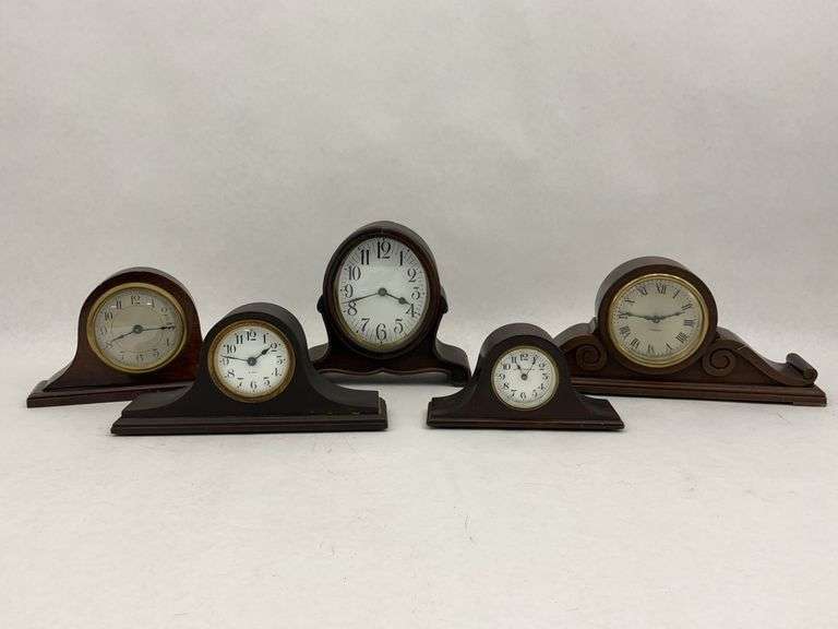 Group of Five Wood Mantle Clocks image