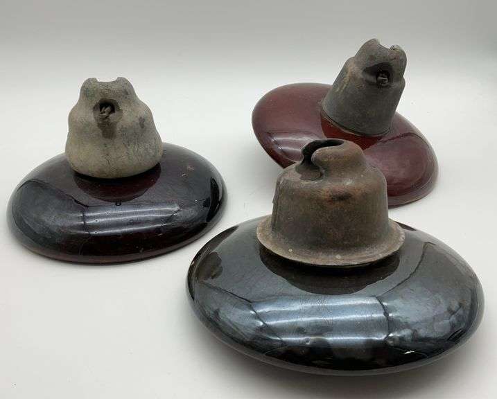 Lot of 3 Porcelain and Metal Electrical Insulators image