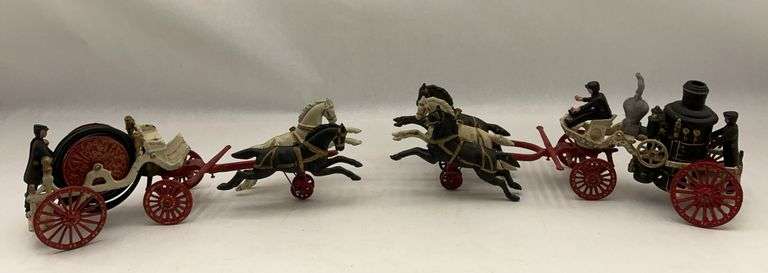 Cast Iron Horse Drawn Fire Pumper and Hose Wagon image