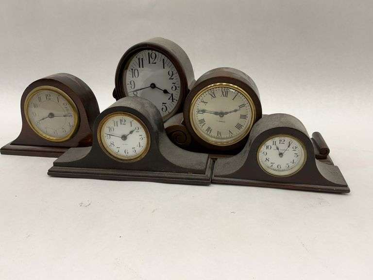 Group of (5) Wood Mantle Clocks image