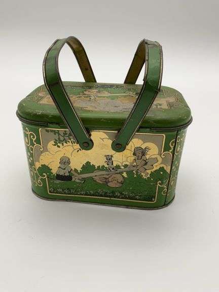 Vintage Children's Tin Lunchbox with See-Saw Scene image