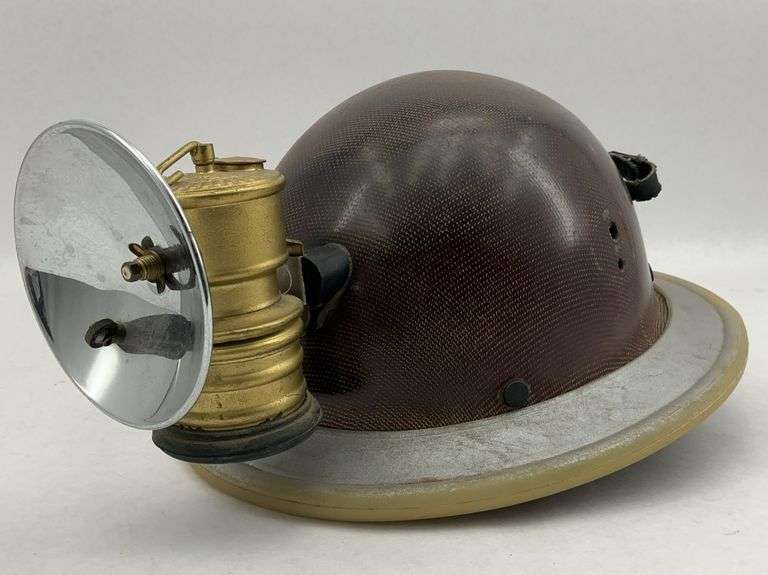 Vintage Fibre-Metal Miner's Carbide Lamp Hat image