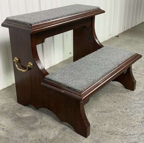 Vintage Mahogany Bed Step Stool with Brass Handrails image