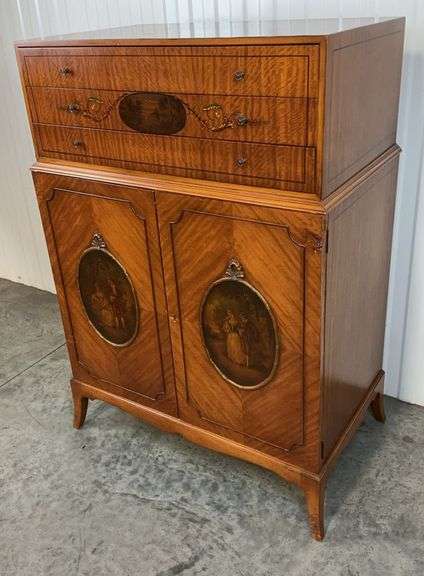 Vintage Art Deco Style Secretary Cabinet w/Hand Painted Detail image