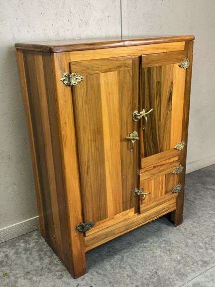 Wooden Ice Box Cabinet with Red Velvet Interior - 32x18x46 Inches image
