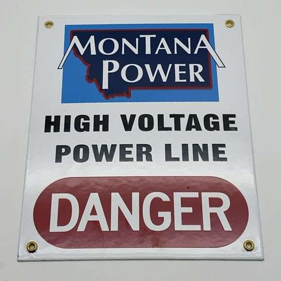 Enamel Montana Power High Voltage Power Line Danger Sign 9x11 image