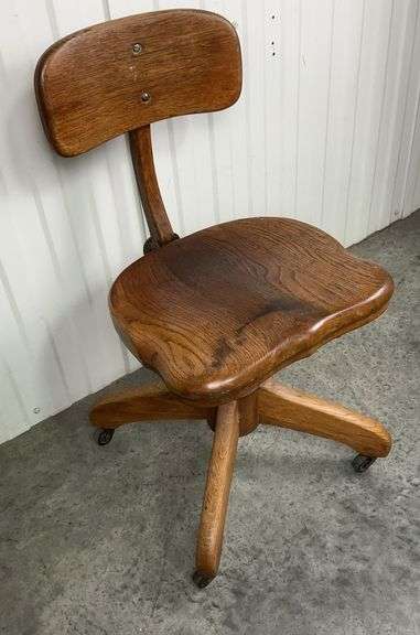 Vintage Early 1900s Quarter-Sawn Oak Swivel Office Chair-Original Hardware image