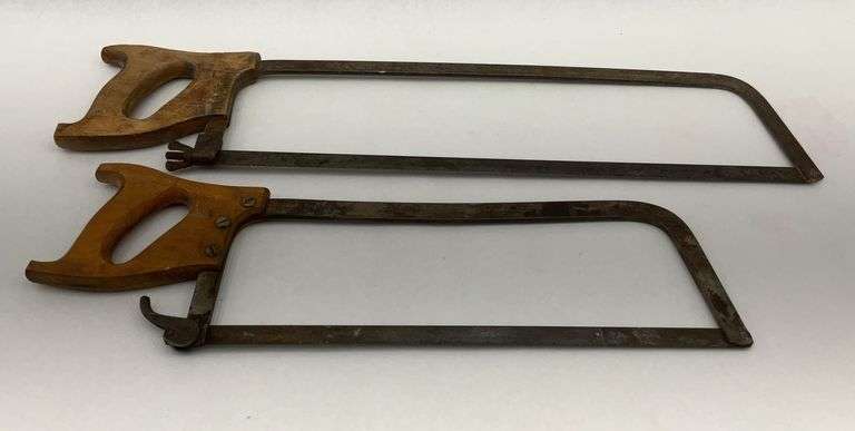Two Vintage Bow Saws with Wood Handles image